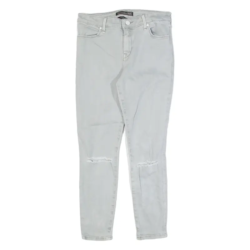 ABERCROMBIE & FITCH Distressed Womens Jeans Grey Slim Skinny Stone Wash W24 L25