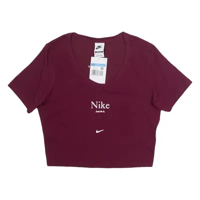 NIKE Slim Fit Cropped Womens T-Shirt Maroon Crew Neck M