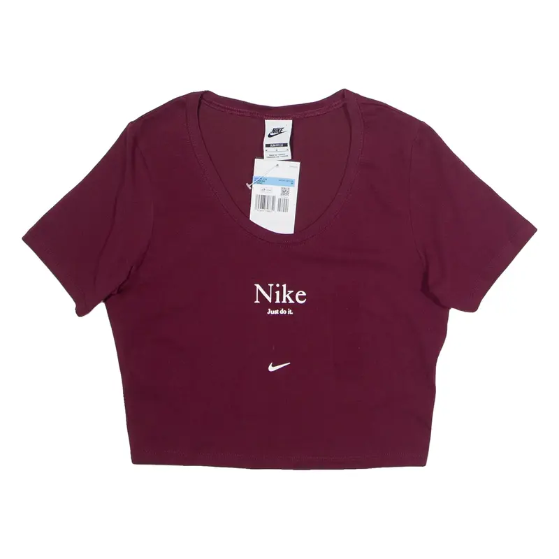 NIKE Slim Fit Cropped Womens T-Shirt Maroon Crew Neck M