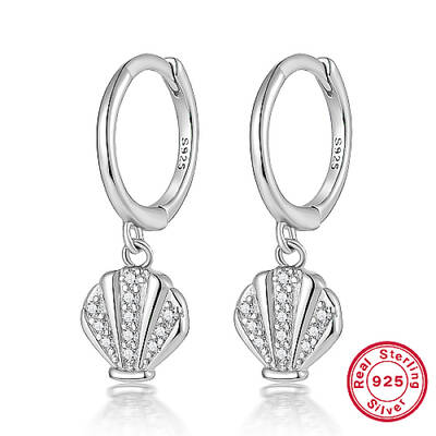 Anti-Tarnish Rhodium Plated 925 Sterling Silver Micro Pave Cubic Zirconia Dangle Hoop Earrings
