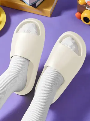 Men's Summer 2024 Simple Plain Lightweight Casual Soft Bottom Non-slip Wide Band Wear-resistant Eva Insole Slides, Casual Co...