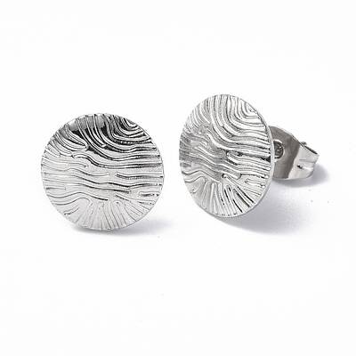 Non-Tarnish 304 Stainless Steel Textured Flat Round Stud Earrings for Women