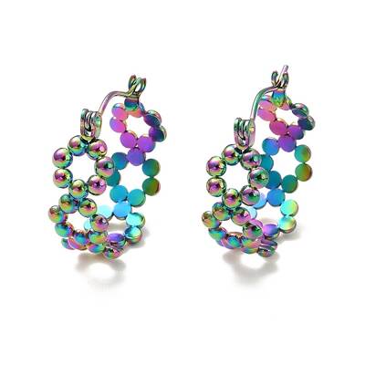 Ion Plating(IP) 304 Stainless Steel Beaded Ring Hoop Earrings for Women