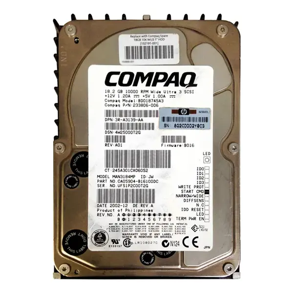 233806-006-U HP 18GB 10000RPM Ultra 160 SCSI 3.5-Inch 8MB Cache Hard Drive