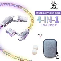 Mokongfu Colorful 4-in-1 Multi Charging Cable with USB A,Type C,Braided LED 120W Data Cable,Fast Charging for Smartphone in r...