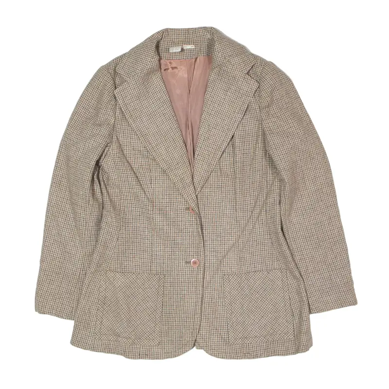 Blazer Jacket Cream Wool 80s Houndstooth Womens S