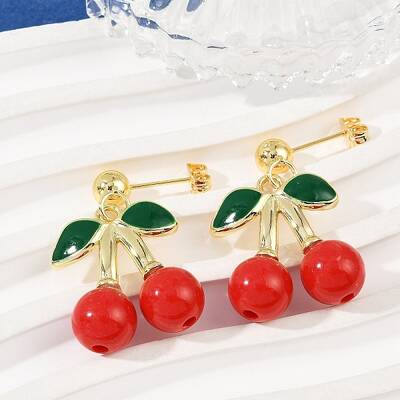 Brass Enamel Dangle Stud Earrings