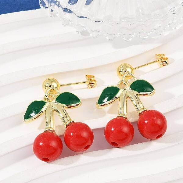 Brass Enamel Dangle Stud Earrings