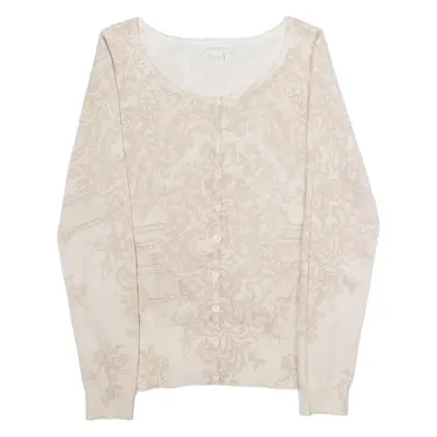 MONSOON Womens Patterned Cardigan Cream Floral Tight Knit UK 12