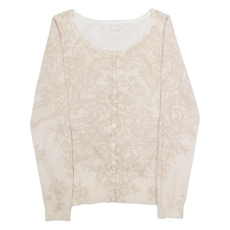MONSOON Womens Patterned Cardigan Cream Floral Tight Knit UK 12
