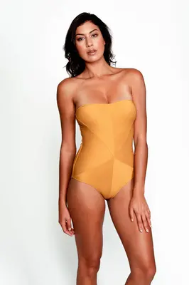 Hannah Bandeau One Piece Swimsuit With Removable Straps Gold | Size: Large