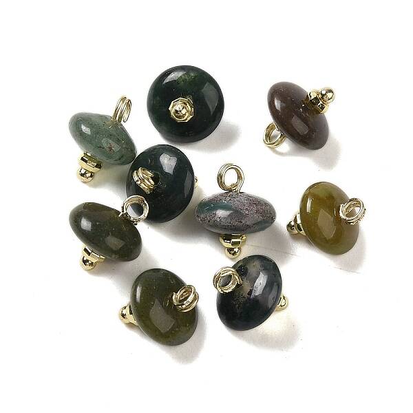 Natural Indian Agate Rondelle Charms with Rack Plating Brass Loops