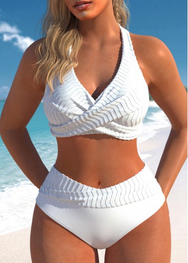 Modlily Tie Back Criss Cross White Bikini Set - XXL