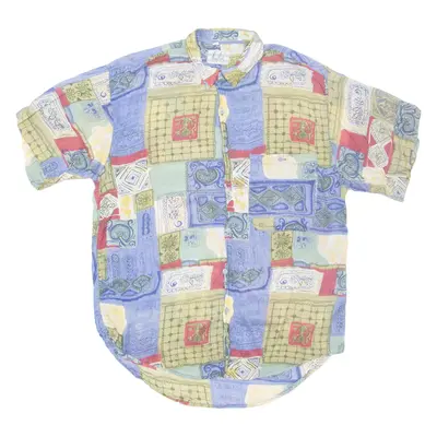 NEW PRIDE Mens Shirt Blue Viscose Crazy Pattern L