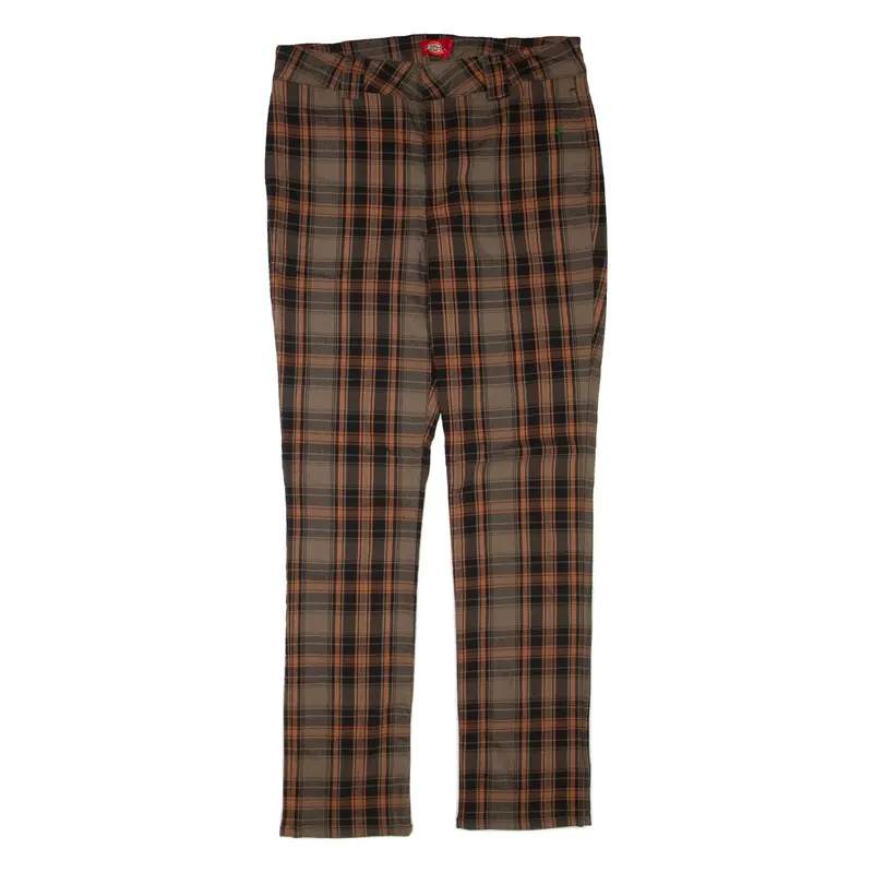 DICKIES Check Mens Trousers Brown Slim Straight W32 L31