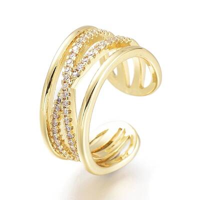 Brass Micro Pave Clear Cubic Zirconia Cuff Rings