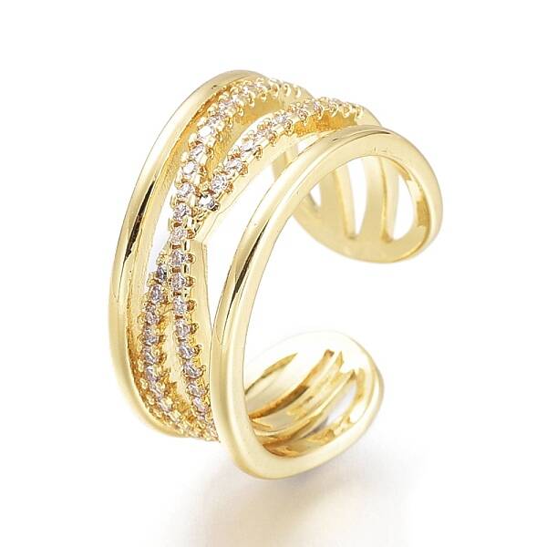 Brass Micro Pave Clear Cubic Zirconia Cuff Rings
