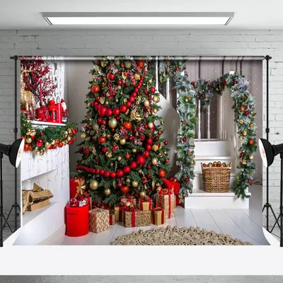 Aperturee Red Bauble Tree Festive Living Room Xmas Backdrop