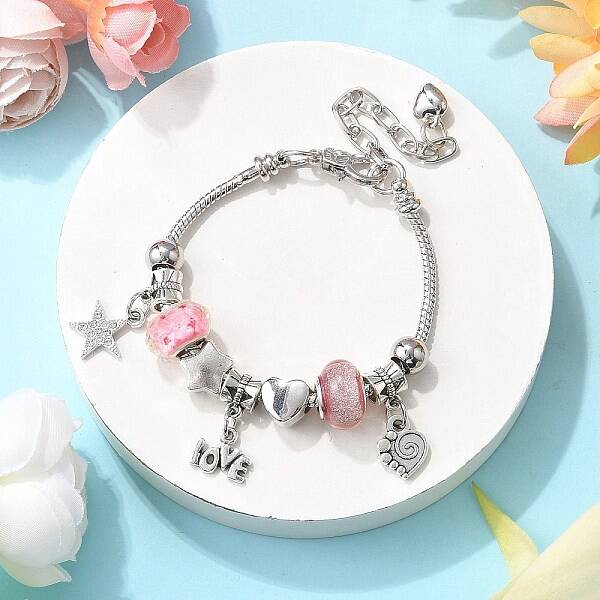 Brass European Beads Charm Bracelets