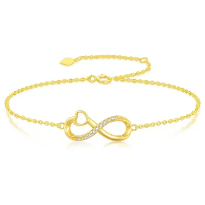 14K Gold Cubic Zirconia Heart & Infinity Symbol Charm Bracelet