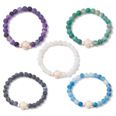 Dyed Natural Weathered Agate Round Beads Stretch Bracelets