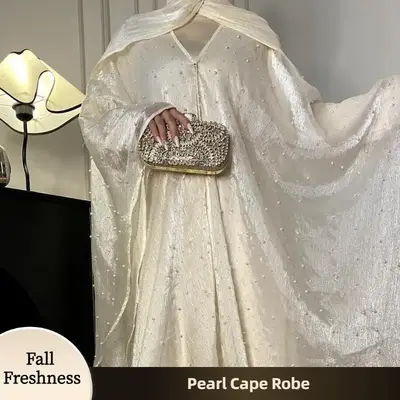 ăFallFreshnessăCL01 Starlight sparkling pearl abaya, two-piece suit, abaya cardigan, bottoming dress Modest Beige Women C...