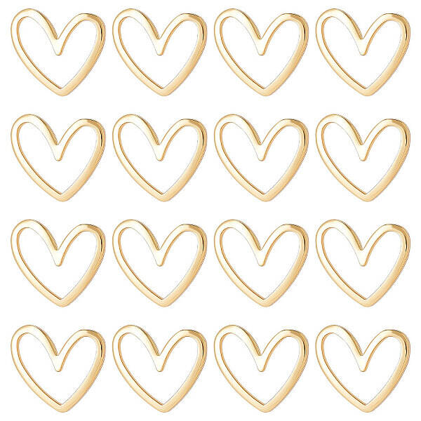 Beebeecraft 1 Box 30Pcs 18K Gold Plated Heart Links Love Heart Hollow Frames Bezel Connector 11.5x13x1mm for Earring Necklace...