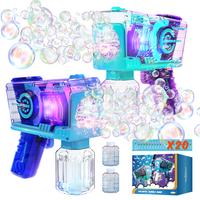 Eaglestone Bubble Gun 2 Packs, Automatic  Colorful Bubble Machine, 10-Hole Bubbles Wands Blaster  with LED Lights & Solution,...