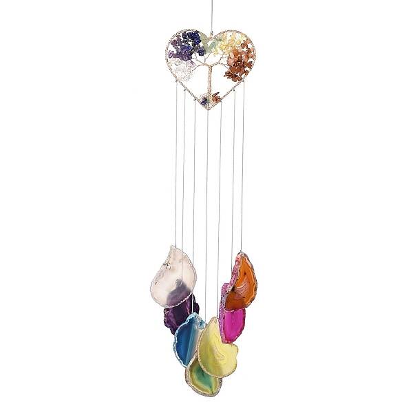 Brass Wire Wrapped Chakra Natural Gemstone Chips Hanging Ornaments