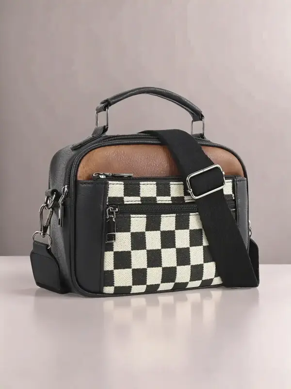 Checkerboard Pattern Crossbody Shoulder Bag for Women, Gifts for Girlfriend, Handbag Sling Bag, Fashion Pu Leather Waterproof...
