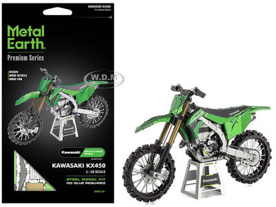Model Kit Kawasaki KX450 Off-Road Motorcycle Green (Challenging Difficulty) Steel Model by Metal Earth