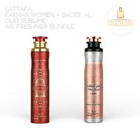 Lattafa Air Freshner Fakhar Lattafa + Badee Al Oud Sublime 300Ml (10oz) Ultimate Air Freshener Gift Bundle For A Fresh And Co...