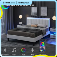 HOMBCK Led Bed Frame, No Mattress, Soft Modern Bed Frame with Luxury Leather Headboard, APP Adiust the Light, No Box Spring N...