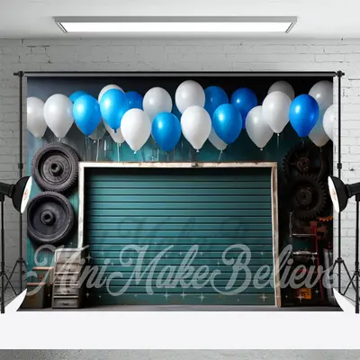 Shutter Doors Tire Balloons Happy Birthday Backdrop - Aperturee