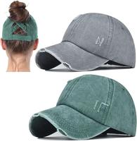 1/2 Pack Distressed Style Ponytail Hat, Womens Washed Criss Cross Baseball Cap, Adjustable Golf Trucker Hats