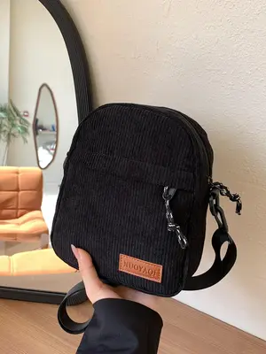 Casual Letter Patched Corduroy Crossbody Bag for Work & School, Casual Trendy Versatile High-quality Daily Commuting Bag, Gir...