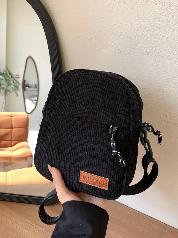 Casual Letter Patched Corduroy Crossbody Bag for Work & School, Casual Trendy Versatile High-quality Daily Commuting Bag, Gir...
