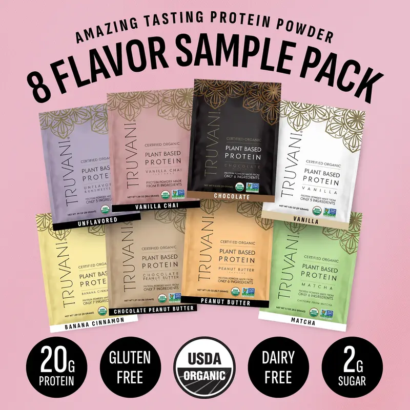 NEW! Truvani Plant Based Protein Sample Pack (4 or 8 Flavors) | Organic | Gluten Free