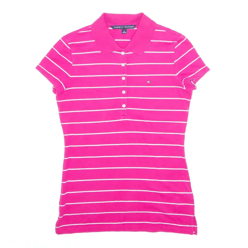 TOMMY HILFIGER Pink Striped Short Sleeve Polo Shirt Mens M