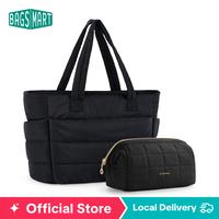 BAGSMART Lightweight Puffy Tote Bag with Compartments for Women, Quilted Shoulder Bag Handbag for Travel and Work