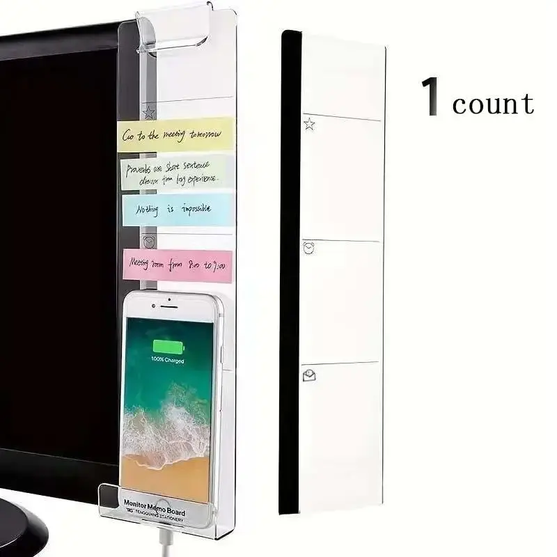 Computer Monitor Memo Board, Clear Computer Message Board without Phone Holder, Office Supplies Computer Sticky Note Clip, Ho...