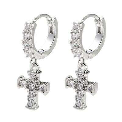 Brass Micro Pave Clear Cubic Zirconia Hoop Earrings