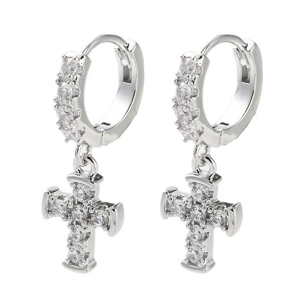 Brass Micro Pave Clear Cubic Zirconia Hoop Earrings