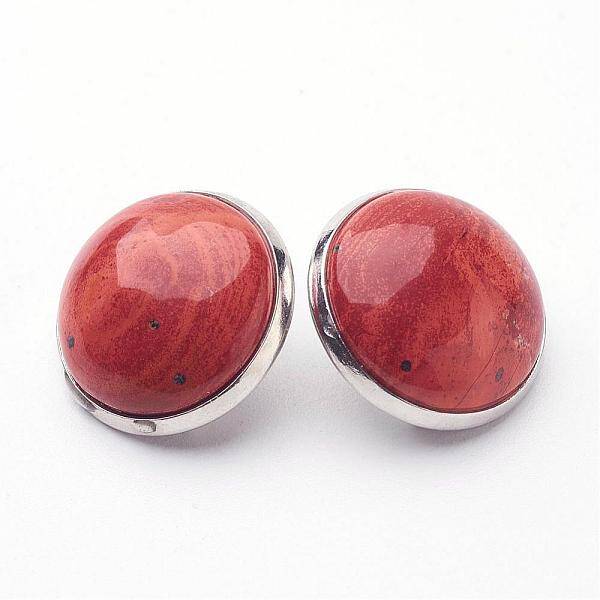 Natural Red Jasper Brass Clip-on Earrings
