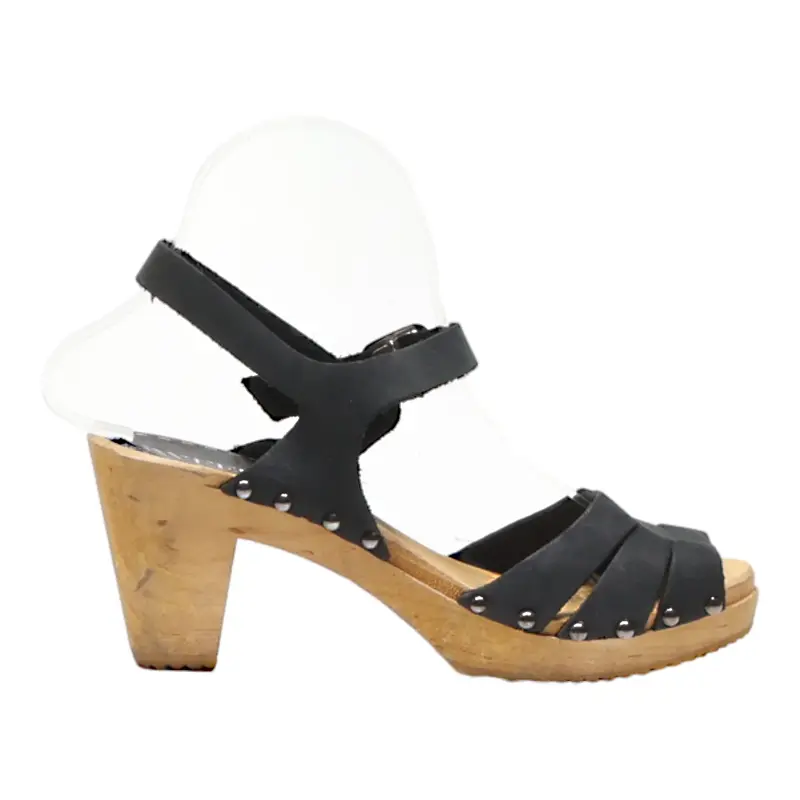 SWEEKS Peep Toe Heels Black Leather Womens UK 4