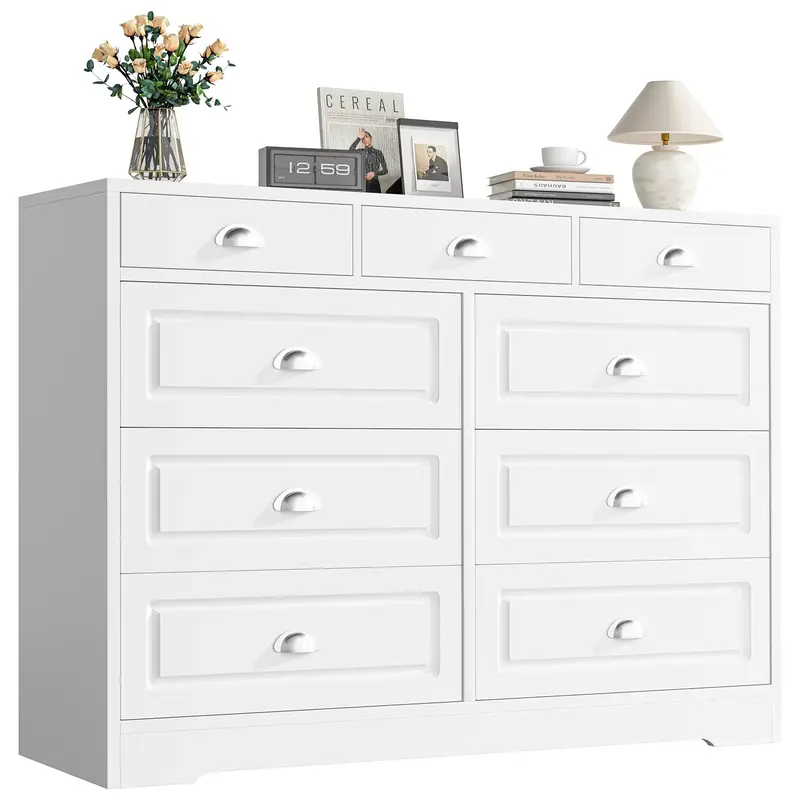 Walsunny Dresser for Bedroom with 9 Drawers, Farmhouse Wood Clothes Storage Cabinet Pantry Bins Organizer for Living Room, En...