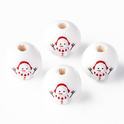 Painted Natural Wood Round Beads