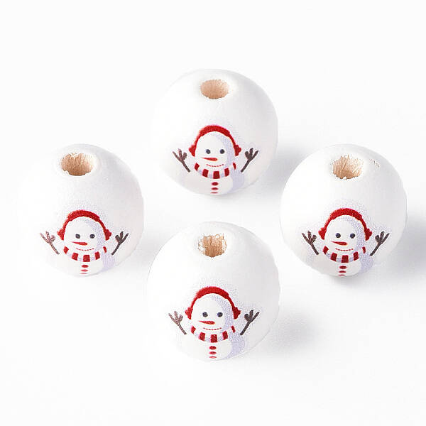 Painted Natural Wood Round Beads