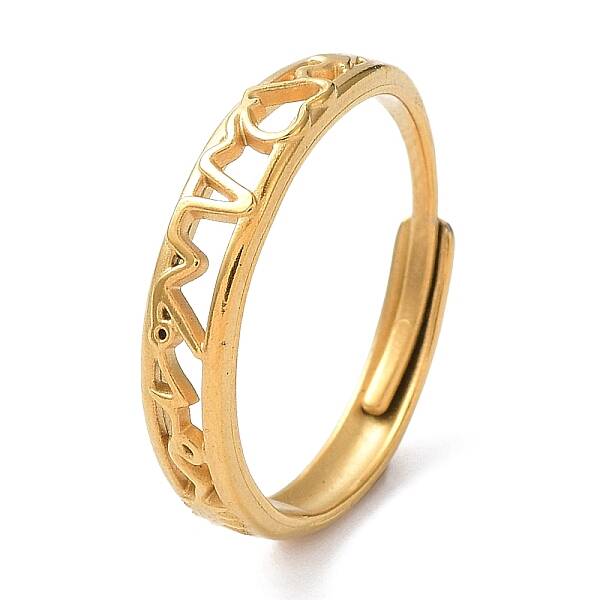 Ion Plating(IP) 304 Stainless Steel Hollow Heart Beat Adjustable Rings