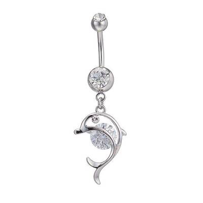 Piercing Jewelry Real Platinum Plated Brass Rhinestone Dolphin Navel Ring Belly Rings